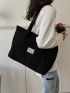 Letter Patch Decor Shopper Bag Medium Black