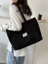 Letter Patch Decor Shopper Bag Medium Black