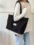 Letter Patch Decor Shopper Bag Medium Black