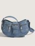 Minimalist Hobo Bag Studded & Buckle Decor Medium