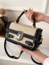 Small Square Bag Buckle Decor Colorblock Top Handle