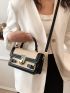 Small Square Bag Buckle Decor Colorblock Top Handle