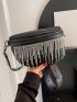 Small Waist Bag Fringe Decor Fashion Style Black