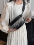 Small Waist Bag Fringe Decor Fashion Style Black