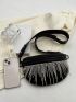 Small Waist Bag Fringe Decor Fashion Style Black