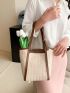 Double Handle Straw Bag Colorblock With Inner Pouch