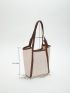 Double Handle Straw Bag Colorblock With Inner Pouch