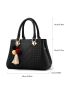 Medium Square Bag Double Handle Tassel & Pom Pom Decor Fashion Style