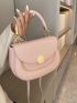 Small Saddle Bag Solid Pink Flap Fashion Style