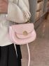 Small Saddle Bag Solid Pink Flap Fashion Style