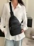 Medium Sling Bag Solid Black Pu