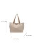 Large Shopper Bag Double Handle Badge Decor Solid Beige