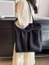 Medium Shopper Bag Double Handle Solid Black Casual Style