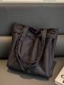 Medium Shopper Bag Double Handle Solid Black Casual Style