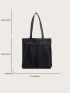 Medium Shopper Bag Double Handle Solid Black Casual Style