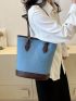 Colorblock Tote Bag Double Handle Buckle Decor