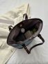 Colorblock Tote Bag Double Handle Buckle Decor