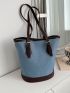 Colorblock Tote Bag Double Handle Buckle Decor