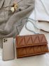 Small Square Bag Quilted  Chain Strap Solid Brown