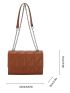 Small Square Bag Quilted  Chain Strap Solid Brown