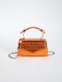 Mini Crocodile Embossed Square Bag Metallic Top Handle Chain Strap