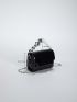 Faux Pearl Beaded Square Bag Mini Black