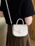 Mini Saddle Bag White Flap Zipper Adjustable-strap PU