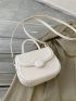 Mini Saddle Bag White Flap Zipper Adjustable-strap PU