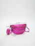 Crocodile Embossed Fanny Pack Chain Decor Metallic Funky