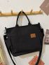 Letter Patch Top Handle Bag Black Adjustable Strap Canvas For Daily