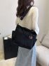 Letter Patch Top Handle Bag Black Adjustable Strap Canvas For Daily