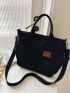 Letter Patch Top Handle Bag Black Adjustable Strap Canvas For Daily