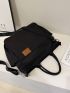 Letter Patch Top Handle Bag Black Adjustable Strap Canvas For Daily