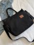 Letter Patch Top Handle Bag Black Adjustable Strap Canvas For Daily