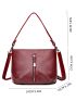 Small Square Bag Red Zipper Front Decor For Work