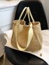 Medium Straw Bag Double Handle Minimalist For Vacation