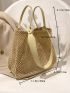 Medium Straw Bag Double Handle Minimalist For Vacation