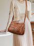 Brown Hobo Bag Multi-Zipper Metal Decor PU For Daily