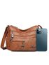 Brown Hobo Bag Multi-Zipper Metal Decor PU For Daily