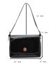 Black Square Bag Metal Decor Flap For Work