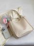 Letter Graphic Hobo Bag With Bag Charm & Inner Pouch Beige