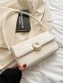 Crocodile Embossed Square Bag Beige Metal Decor Top Handle For Daily