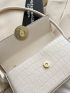 Crocodile Embossed Square Bag Beige Metal Decor Top Handle For Daily