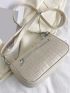 Crocodile Embossed Square Bag Beige Fashionable Chain Decor For Work