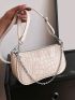 Crocodile Embossed Square Bag Beige Fashionable Chain Decor For Work