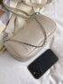 Crocodile Embossed Square Bag Beige Fashionable Chain Decor For Work