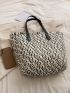 Raw Hem Straw Bag Double Handle Vacation