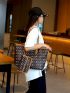 All Over Print Shoulder Tote Bag White Fashionable Double Handle With Square Bag For Work