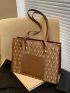 All Over Print Shoulder Tote Bag Brown Elegant Double Handle For Work