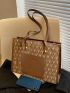 All Over Print Shoulder Tote Bag Brown Elegant Double Handle For Work